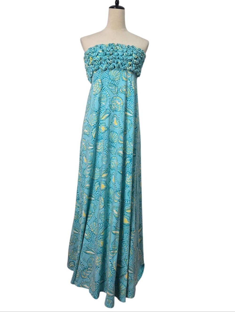Lilly Pulitzer Strapless Ruffled Bodice Shell Print Maxi Dress M Coastal Resort - Picture 14 of 14